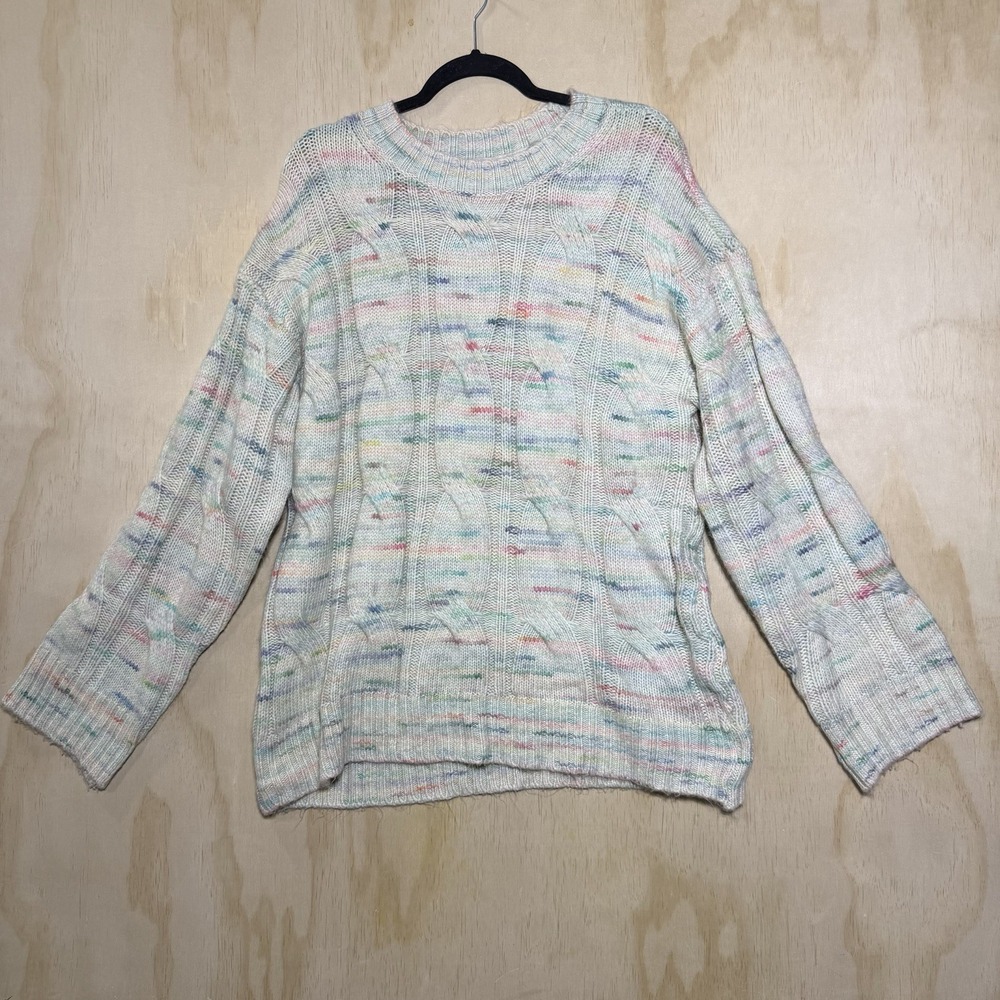 American Eagle Sweater Womens M Pastel Knit Cable Crewneck Cozy Soft